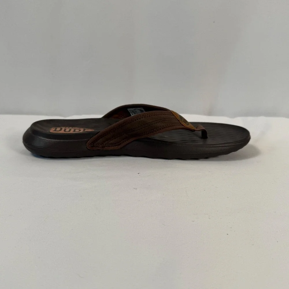 Hey Dude Myers Flip Flops Classic Thong Sandals Mens M8 Brown‎ Leather Strap
